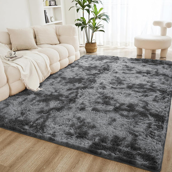 4x6 Shag Area Rug for Living Room Bedroom, Tie-Dyed Beige Fluffy Shaggy Fuzzy Nursery Kids Girls Boys Room Rug, Cream Soft Plush Furry Bedside Carpet, Non-Slip, Non-Shedding Indoor Floor Rug