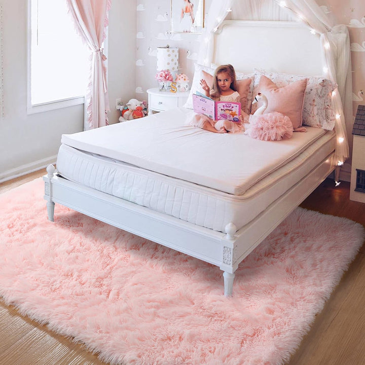 Pink Rugs for Girls Bedroom 4x6 Ft Fluffy Cute Girls Room Decor Aesthetic Area Rug Kawaii Baby Nursery Rug Plush Playroom Rug Shag Teen Girls Rug Thick Fur Dorm Rug Living Room Carpet