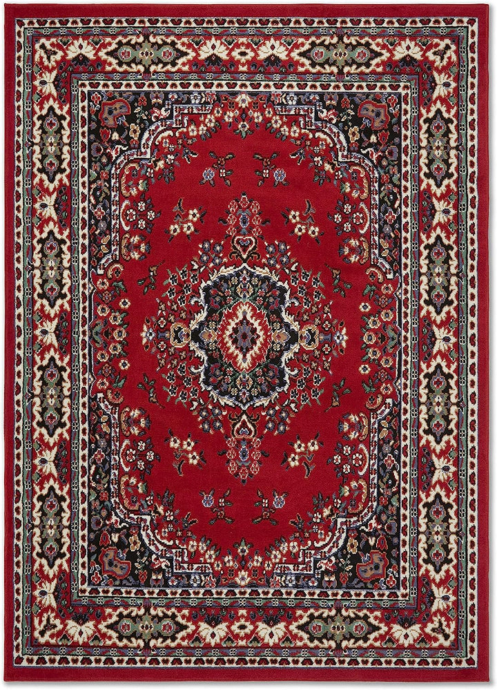 Premium Sakarya Traditional Medallion Border Area Rug, Claret, 5'2"x7'4" Rectangle