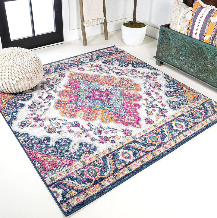 Bohemian Flair Boho Vintage Medallion Indoor Area-Rug Floral Easy-Cleaning High Traffic Bedroom Kitchen Living Room Non Shedding