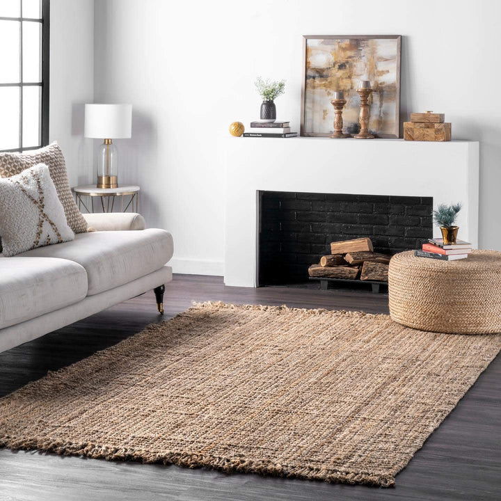 Daniela Jute Tassel Hand Woven Area Rug, Off White, Solid Chunky Farmhouse Design, Natural Fiber, For Bedroom, Dining Room, Living Room, Hallway, Office, Entryway