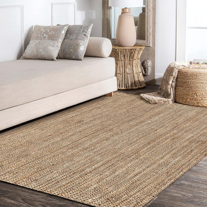 NRF102A-3 Pata Hand Woven Chunky Jute Indoor Area -rug Bohemian Farmhouse Easy -cleaning Bedroom Kitchen Living Room Non Shedding, 3 ft x 5 ft, Natural Color