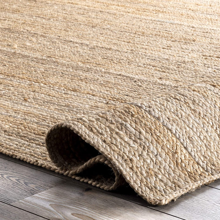 Rigo Jute Hand Woven Area Rug, Natural, Solid Farmhouse Design, Natural Fiber, For Bedroom, Living Room, Dining Room, Hallway, Office, Kitchen, Entryway