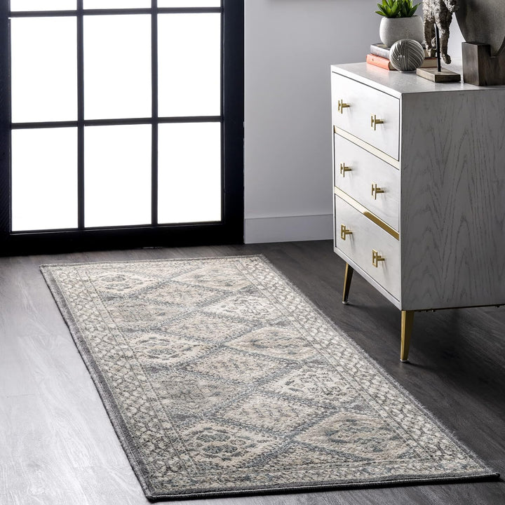 9x12 Becca Traditional Tiled Area Rug, Charcoal, Faded Transitional Design, Stain Resistant, For Bedroom, Dining Room, Living Room, Hallway, Office, Kitchen, Entryway