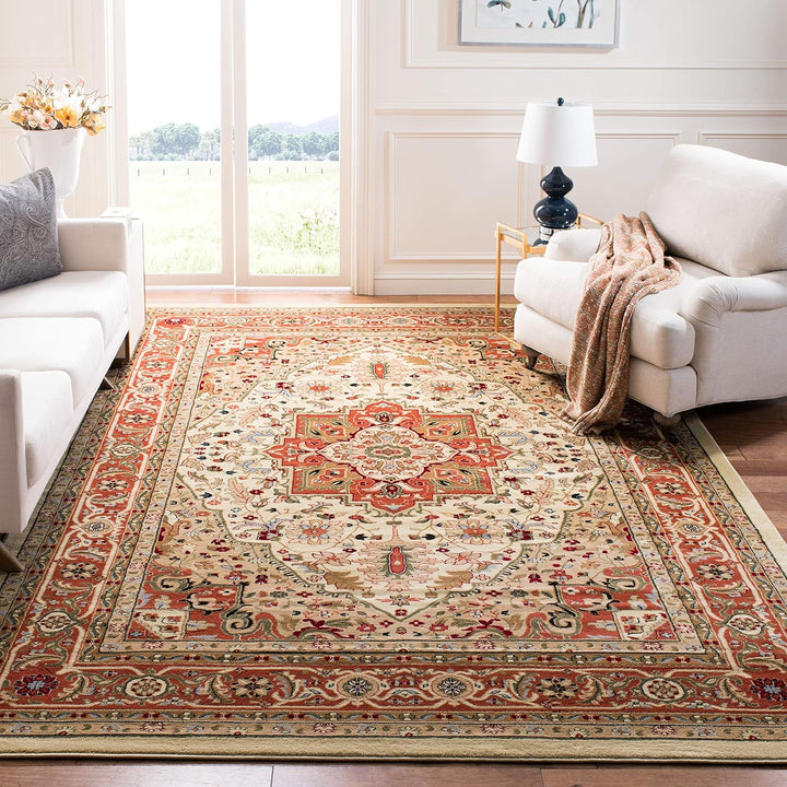 Lyndhurst Collection Area Rug - 9' x 12', Ivory & Red, Traditional Oriental Design, Non-Shedding & Easy Care, Ideal for High Traffic Areas in Living Room, Bedroom (LNH330A)