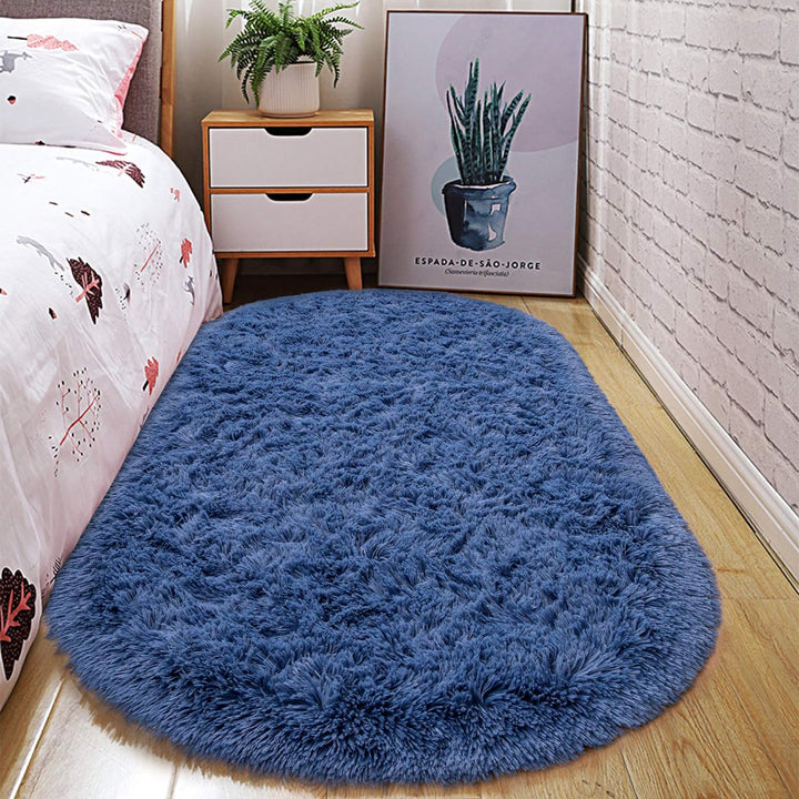 Oval Fluffy Ultra Soft Area Rugs for Bedroom Plush Shaggy Carpet for Kids Room Bedside Nursery Mats, 2.6 x 5.3ft, Grey