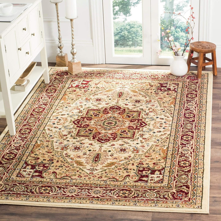 Lyndhurst Collection Area Rug - 9' x 12', Ivory & Red, Traditional Oriental Design, Non-Shedding & Easy Care, Ideal for High Traffic Areas in Living Room, Bedroom (LNH330A)