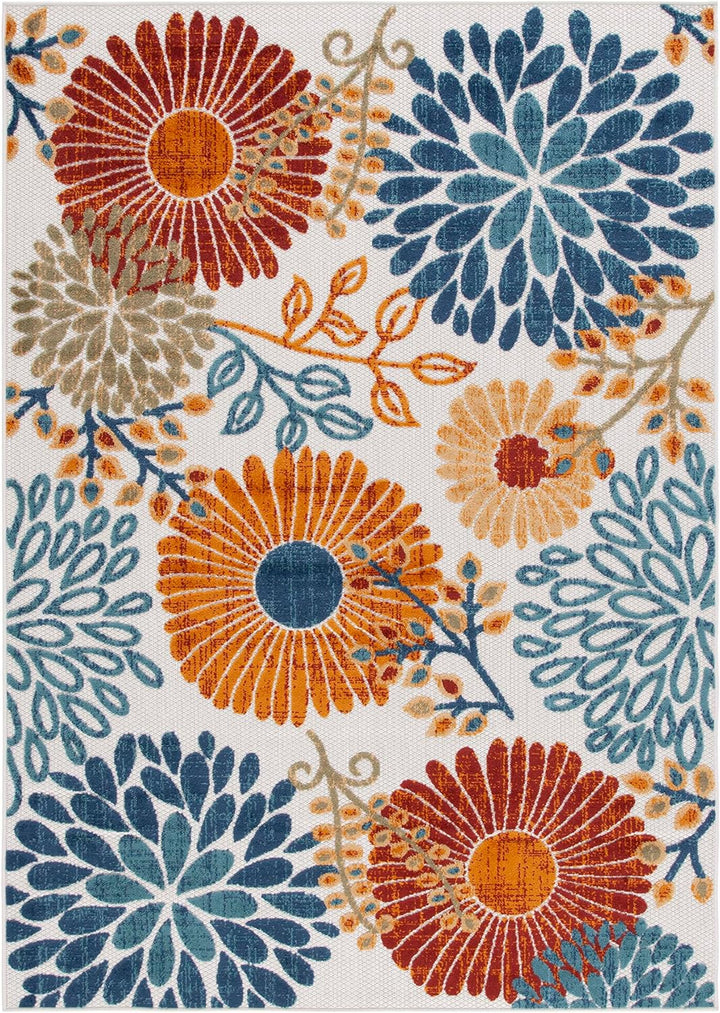 Cabana Collection Area Rug - 5'3" x 7'6", Creme & Red, Floral Design, Non-Shedding & Easy Care, Indoor/Outdoor & Washable-Ideal for Patio, Backyard, Mudroom (CBN832A)