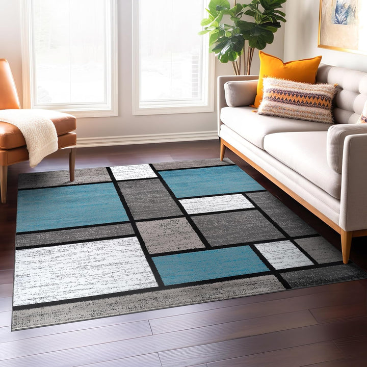 Contemporary Modern Boxes for Home Office, Living Room, Bedroom, Kitchen Non Shedding Area Rug