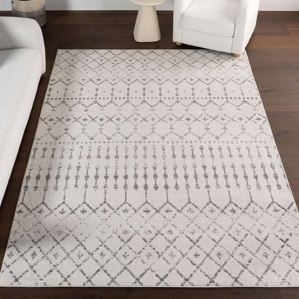 8x10 Moroccan Blythe Area Rug, Grey, Faded Bohemian Design, Stain Resistant, For Bedroom, Dining Room, Living Room, Hallway, Office, Kitchen, Entryway