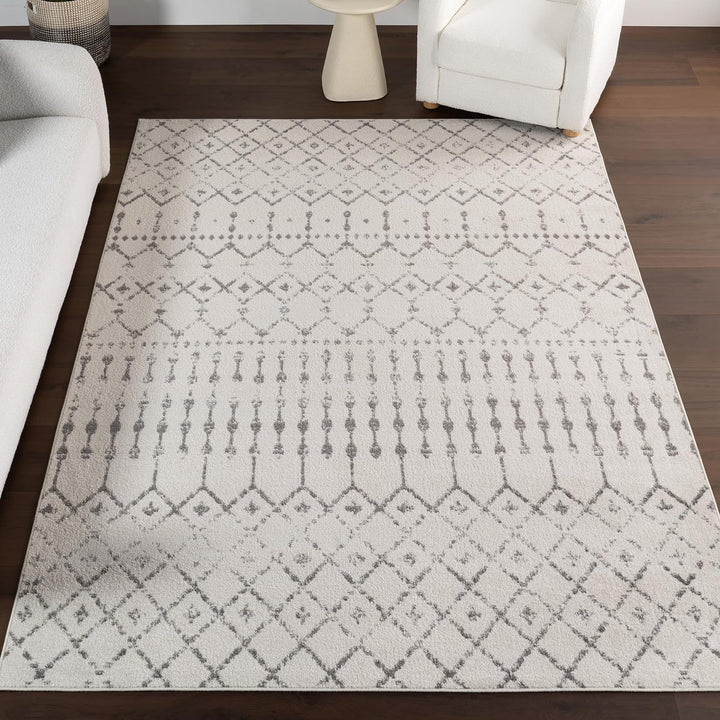 8x10 Moroccan Blythe Area Rug, Grey, Faded Bohemian Design, Stain Resistant, For Bedroom, Dining Room, Living Room, Hallway, Office, Kitchen, Entryway