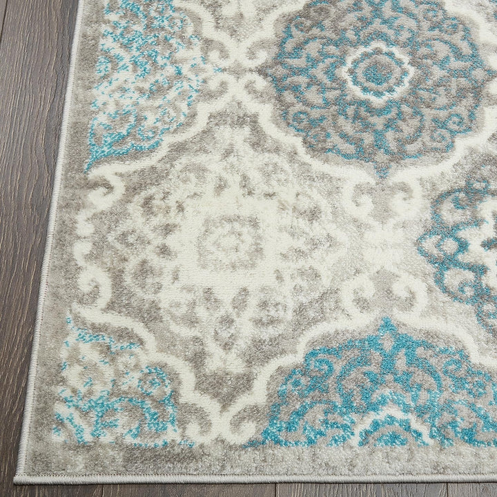 Boho Andorra Transitional Damask Area Rug, Grey/Blue, 7'9"x10'2"