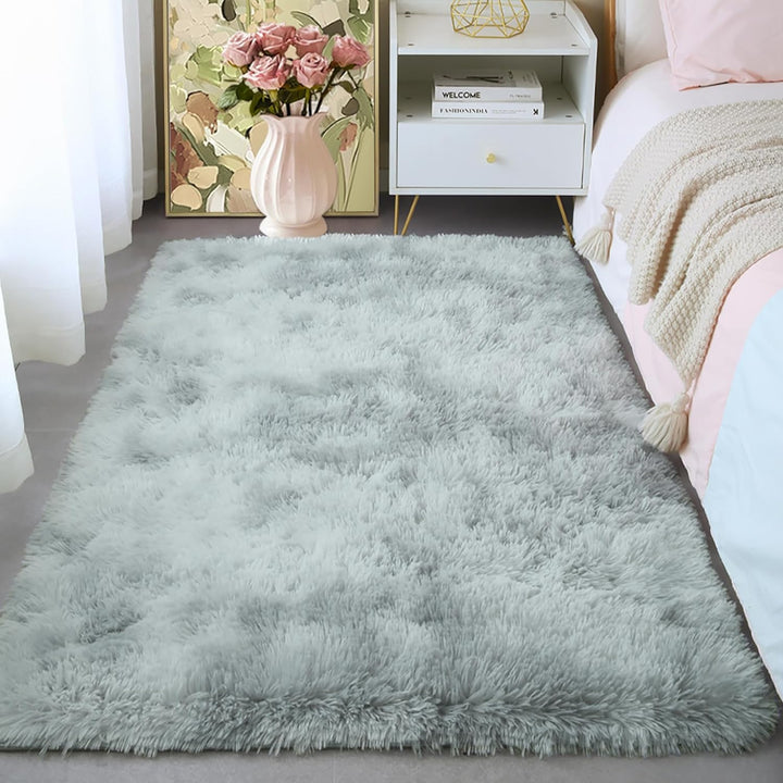 6x9 Area Rugs for Living Room, Machine Washable Shag Soft Shaggy Fluffy Rug, Non-Slip Indoor Floor Carpet for Bedroom, Kids Baby Boys Teen Dorm Home Decor Aesthetic, Silver&Grey