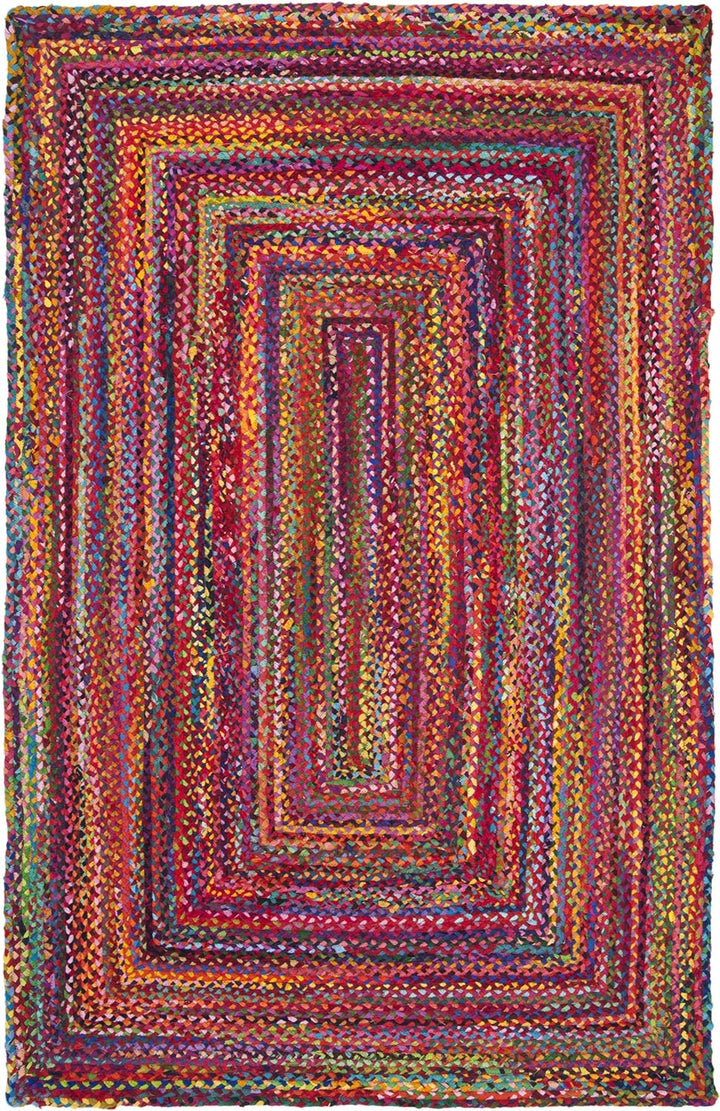 Cape Cod Collection Area Rug - 6' x 9', Red & Multi, Handmade Boho Braided Jute & Cotton, Ideal for High Traffic Areas in Living Room, Bedroom (CAP202A)