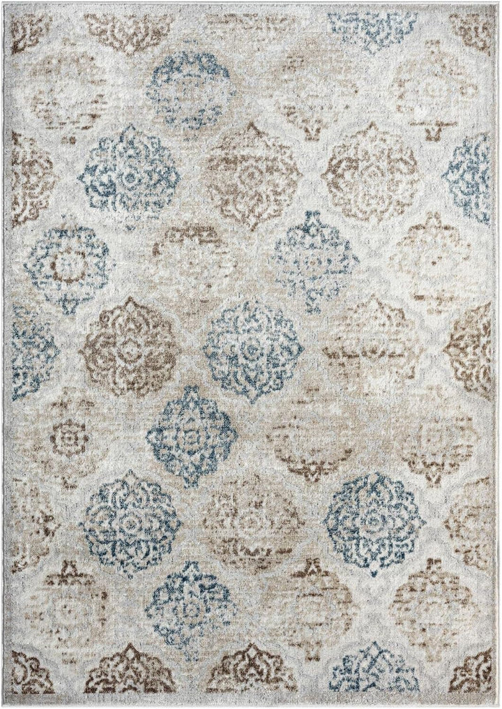 Boho Andorra Transitional Damask Area Rug, Grey/Blue, 7'9"x10'2"