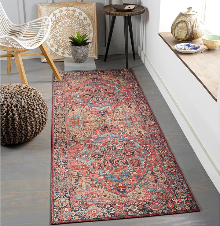 Reeta Printed Medallion Area Rug,7'6" x 9'6",Bright Red/Wheat