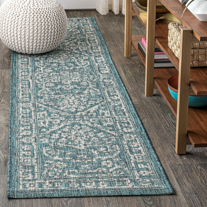 Malta Bohemian Medallion Textured Weave Indoor Outdoor Area Rug, Coastal, Traditional, Transitional Easy Cleaning, Bedroom, Kitchen, Backyard, Patio, Non Shedding