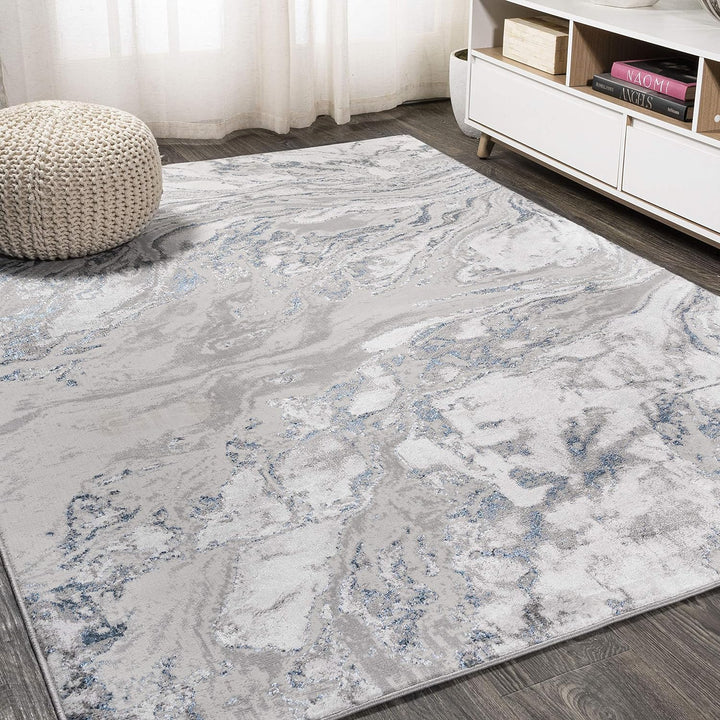 SOR203E-5 Swirl Marbled Abstract Indoor Area-Rug, Casual, Contemporary, Transitional Easy-Cleaning,Bedroom,Kitchen,Living Room,Non Shedding, Black/Ivory, 5 X 8