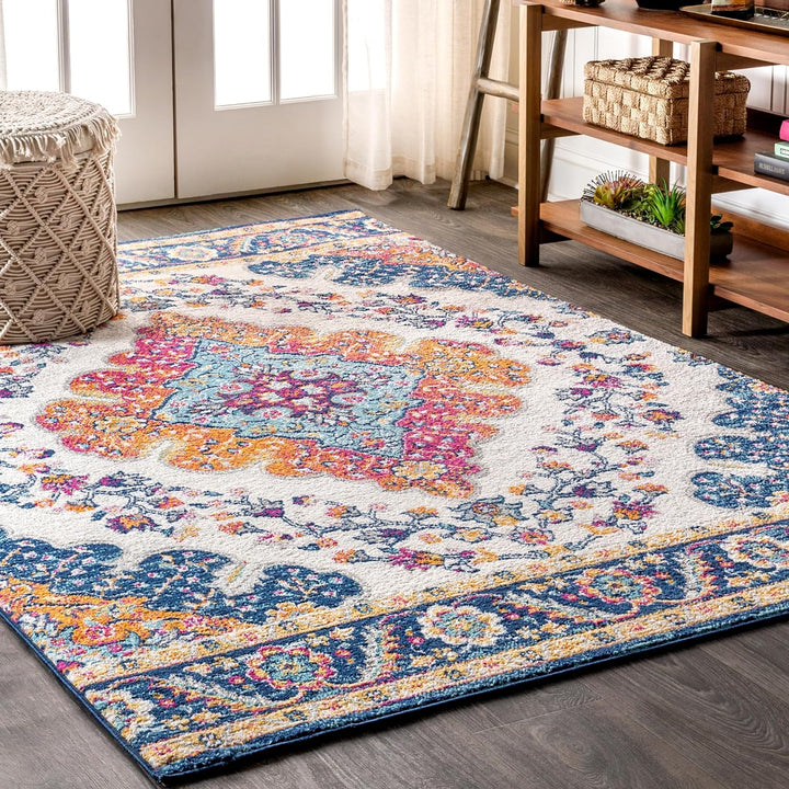 Bohemian Flair Boho Vintage Medallion Indoor Area-Rug Floral Easy-Cleaning High Traffic Bedroom Kitchen Living Room Non Shedding