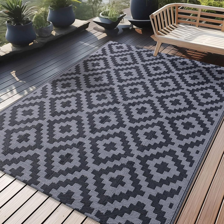 Waterproof Outdoor Rug, Reversible Plastic Straw Patio Rug for Camping, RV Mat Outside, Indoor Outdoor Carpet for Porch, Deck, Backyard, Camper, Balcony, Picnic