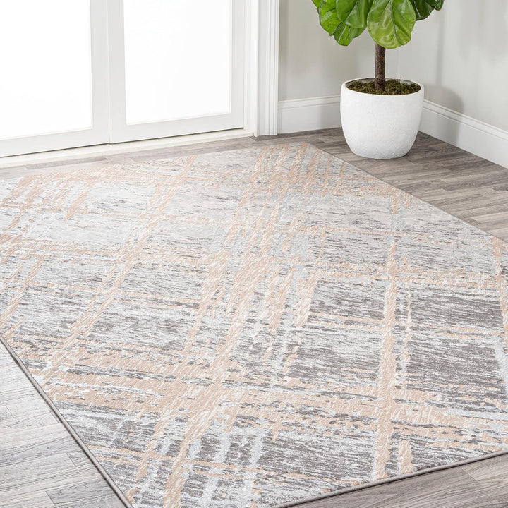 SOR201C-5 Slant Modern Abstract Indoor Area Rug, Transitional, Contemporary, Solid & Striped, Bedroom, Kitchen, Living Room, Easy-Cleaning, Non-Shedding, 5 X 8, Beige/Gray