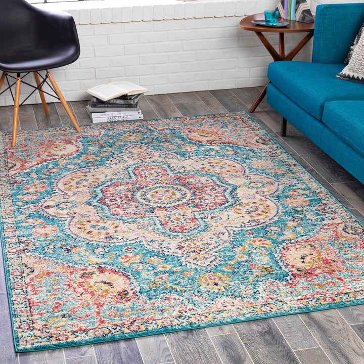 Romaine Vintage Medallion Area Rug, 5'3" x 7'6", Orange