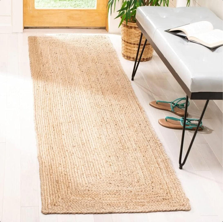 Handwoven Jute Area Rug - 6x9 Feet Natural Yarn - Rustic Vintage Beige Braided Reversible Rectangular Rugs for Bedroom - Kitchen - Living Room - Farmhouse (6' x 9')