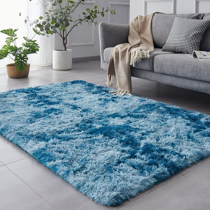 Shag Area Rug, 5x7 Ft Tie-Dyed Light Grey Upgrade Anti-Skid Durable Rectangular Cozy High Pile Soft Throw Rug for Nursery/ Living Room