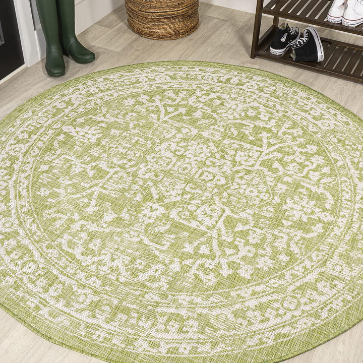 Malta Bohemian Medallion Textured Weave Indoor Outdoor Area Rug, Coastal, Traditional, Transitional Easy Cleaning, Bedroom, Kitchen, Backyard, Patio, Non Shedding