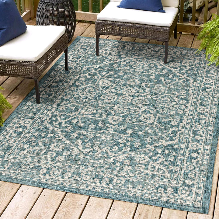 Malta Bohemian Medallion Textured Weave Indoor Outdoor Area Rug, Coastal, Traditional, Transitional Easy Cleaning, Bedroom, Kitchen, Backyard, Patio, Non Shedding