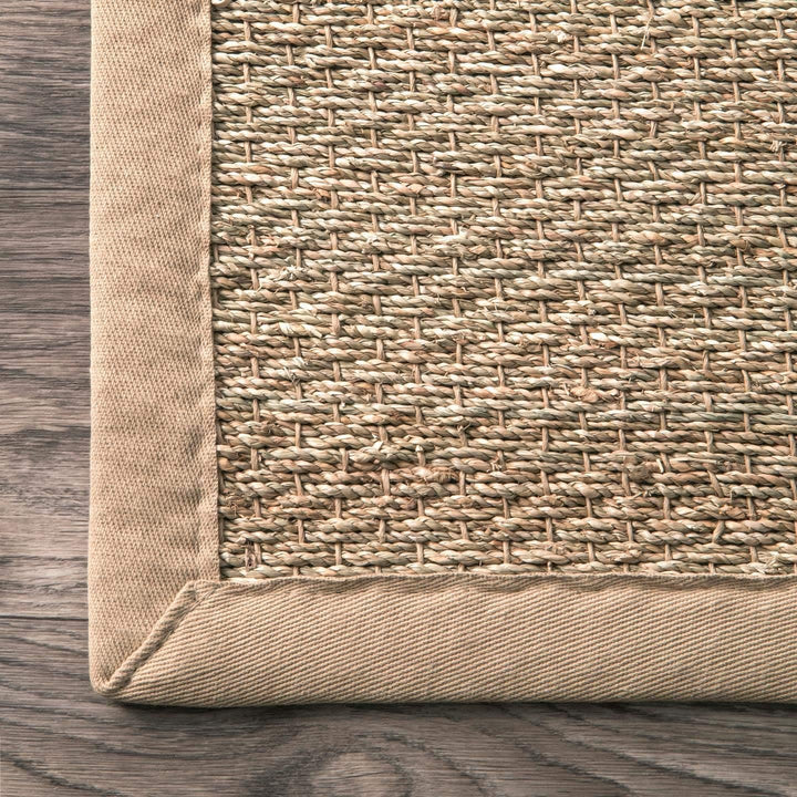 Elijah Seagrass Area Rug, Solid Farmhouse Style, Cotton Bordered, Basketweave, Natural Fiber, For Bedroom, Dining Room, Living Room, Hallway, Office, Kitchen, Entryway