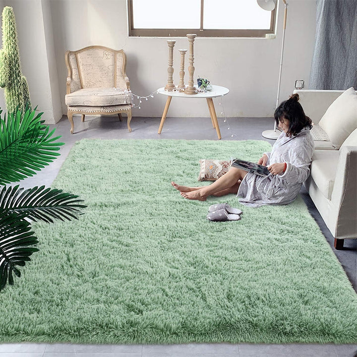 Super Soft Shaggy Rugs Fluffy Carpets, 4x6 ft, Green Area Rug for Living Room Bedroom Girls Kids Room Nursery Home Decor, Non-Slip Plush Indoor Floor Bedside Rug, 4x6 Feet Green