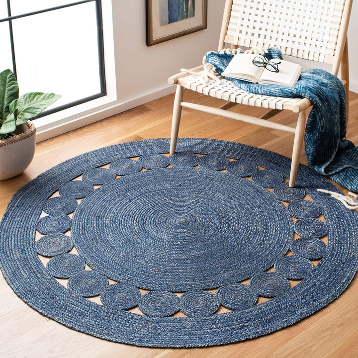 Natural Fiber Collection Area Rug - 6' Round, Natural, Handmade Boho Charm Farmhouse Jute, Ideal for High Traffic Areas in Living Room, Bedroom (NF364A)