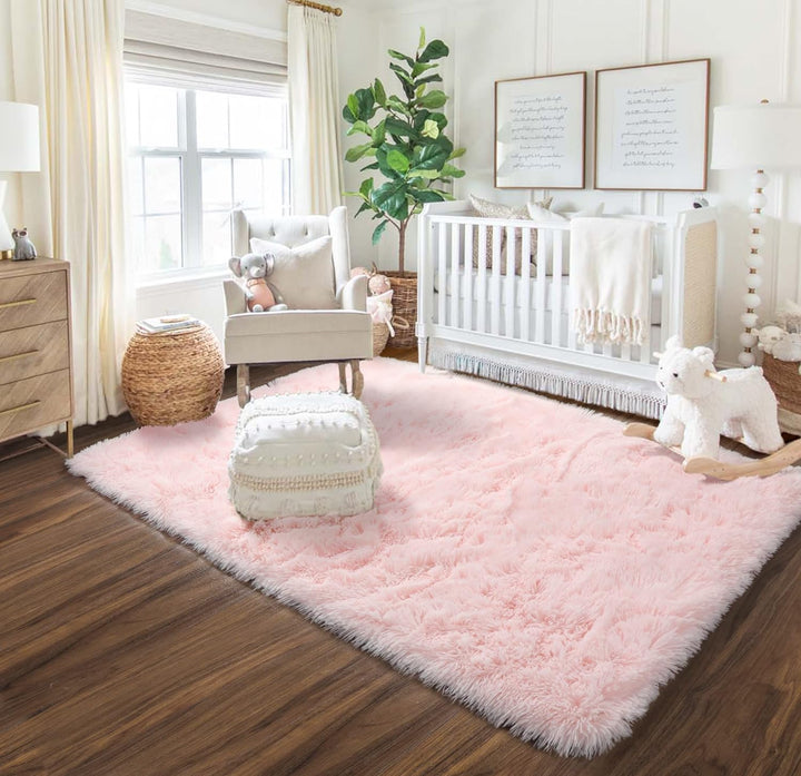 Pink Rugs for Girls Bedroom 4x6 Ft Fluffy Cute Girls Room Decor Aesthetic Area Rug Kawaii Baby Nursery Rug Plush Playroom Rug Shag Teen Girls Rug Thick Fur Dorm Rug Living Room Carpet