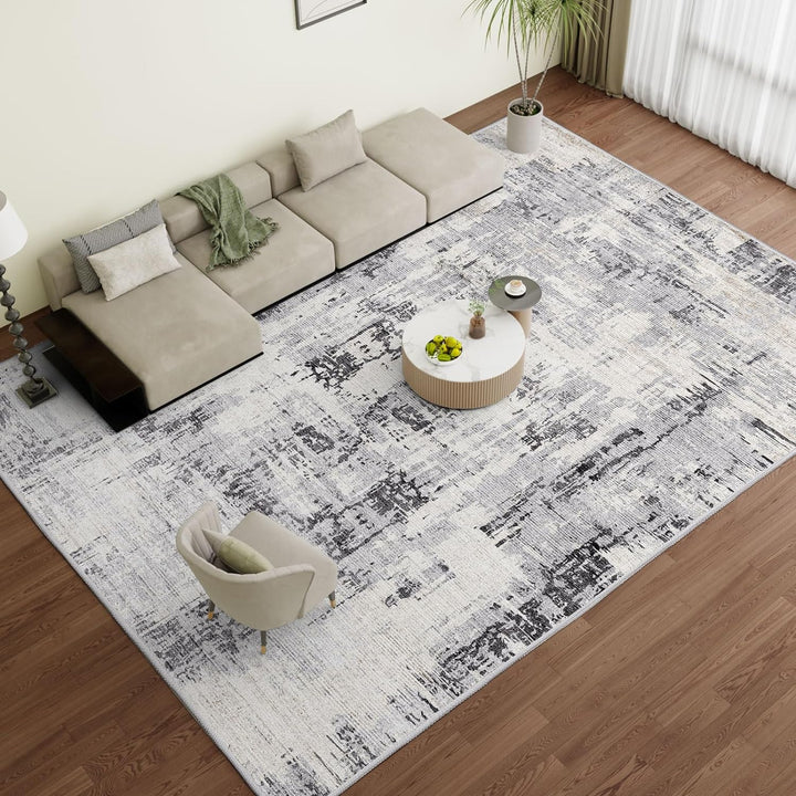 Washable Abstract Area Rug - Contemporary Style for Living Room, Bedroom, Kitchen, Machine Washable Rug for Living Room, Non-Shedding and Easy-Cleaning