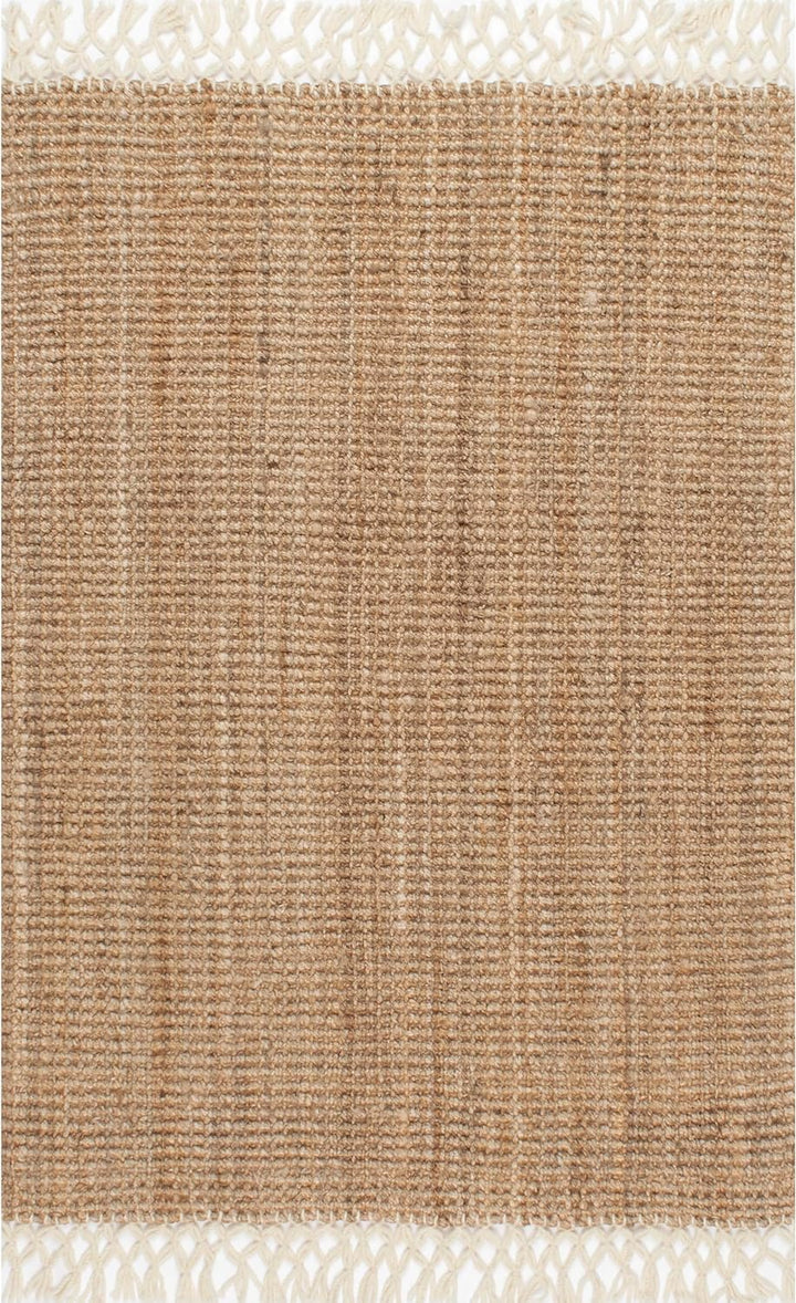 Raleigh Farmhouse Jute Tasseled Area Rug, 5x8, Natural