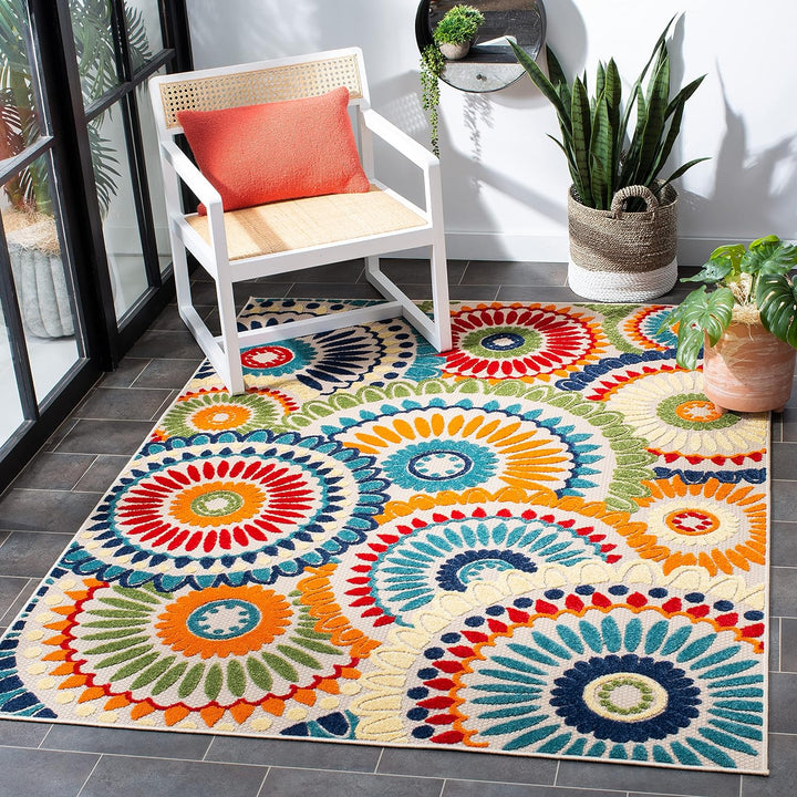 Cabana Collection Area Rug, Boho Medallion Design, Non-Shedding & Easy Care, Indoor/Outdoor & Washable-Ideal for Patio, Backyard, Mudroom