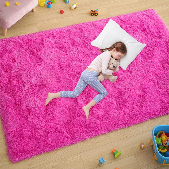 Ultra Soft Pink Rugs for Bedroom 4x6 Feet, Fluffy Shag Area Rugs for Living Room, Large Comfy Furry Rug for Girls Kids Baby Room Decor, Non Slip Nursery Modern Indoor Fuzzy Floor Carpet