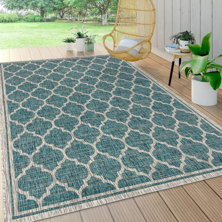 Trebol Moroccan Trellis Textured Weave Indoor Outdoor Area Rug, Modern, Bohemian, LivingRoom, Backyard