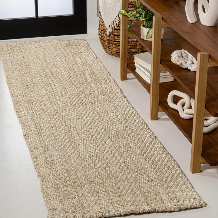 NFR101A-28 Espina Hand Woven Herringbone Chunky Jute Indoor Area -Rug Bohemian Farmhouse Easy -Cleaning Bedroom Kitchen Living Room Non Shedding, 2 X 8, Natural Color