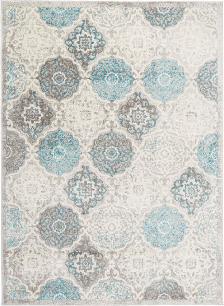 Boho Andorra Transitional Damask Area Rug, Grey/Blue, 7'9"x10'2"