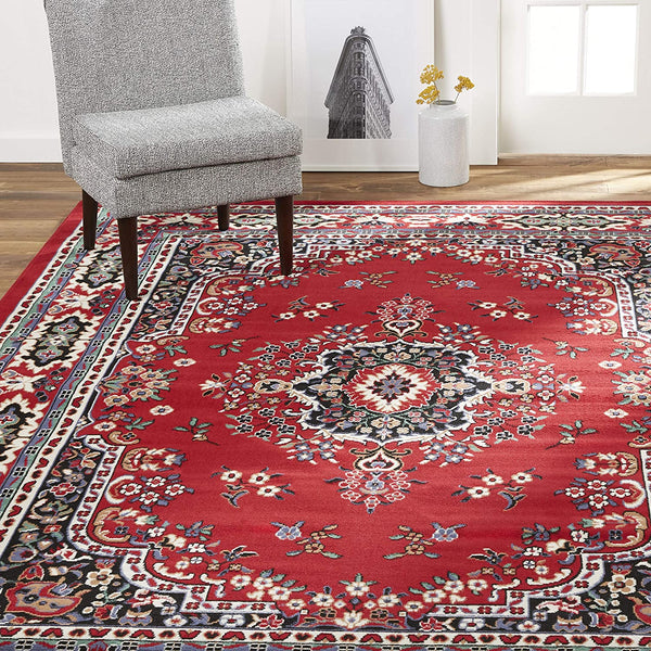 Premium Sakarya Traditional Medallion Border Area Rug, Claret, 5'2"x7'4" Rectangle