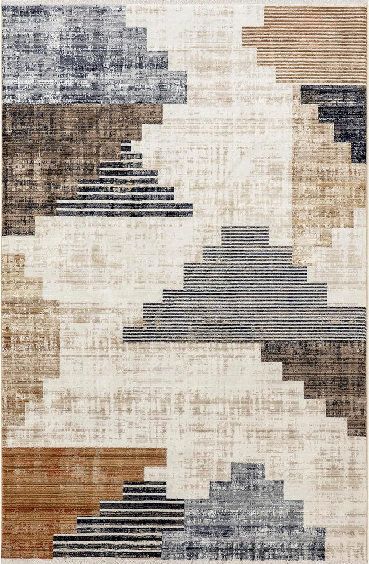 Fringed Performance Indoor Area Rug, Power Loomed, Easy Clean, Durable, Non-Shed, 5' x 8', Vanita Beige