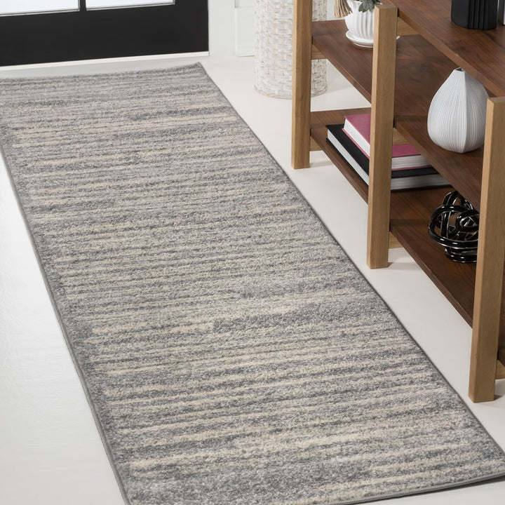 Khalil Modern Berber Stripe Indoor Farmhouse Area Rug, Bohemian Minimalistic Striped Easy, Cleaning Bedroom Kitchen Living Room Non Shedding