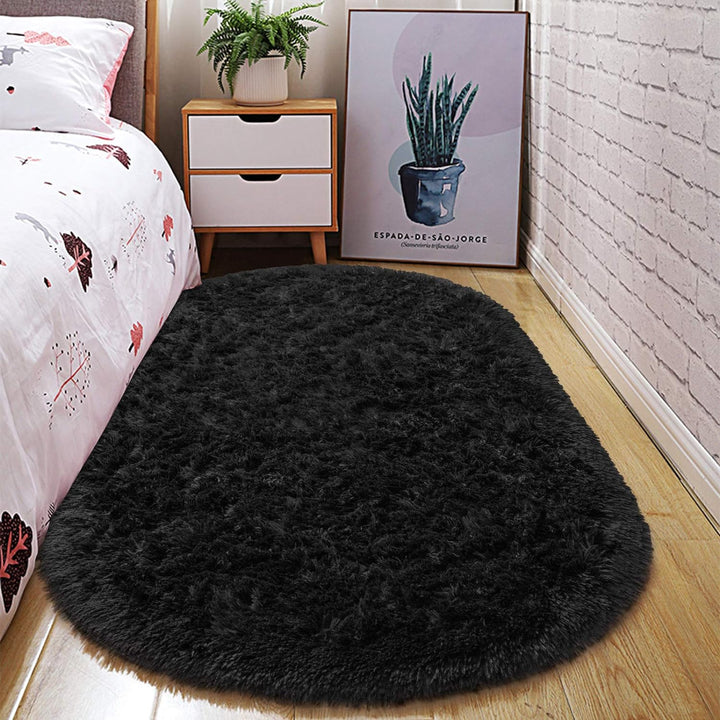 Oval Fluffy Ultra Soft Area Rugs for Bedroom Plush Shaggy Carpet for Kids Room Bedside Nursery Mats, 2.6 x 5.3ft, Grey