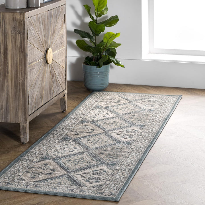 9x12 Becca Traditional Tiled Area Rug, Charcoal, Faded Transitional Design, Stain Resistant, For Bedroom, Dining Room, Living Room, Hallway, Office, Kitchen, Entryway