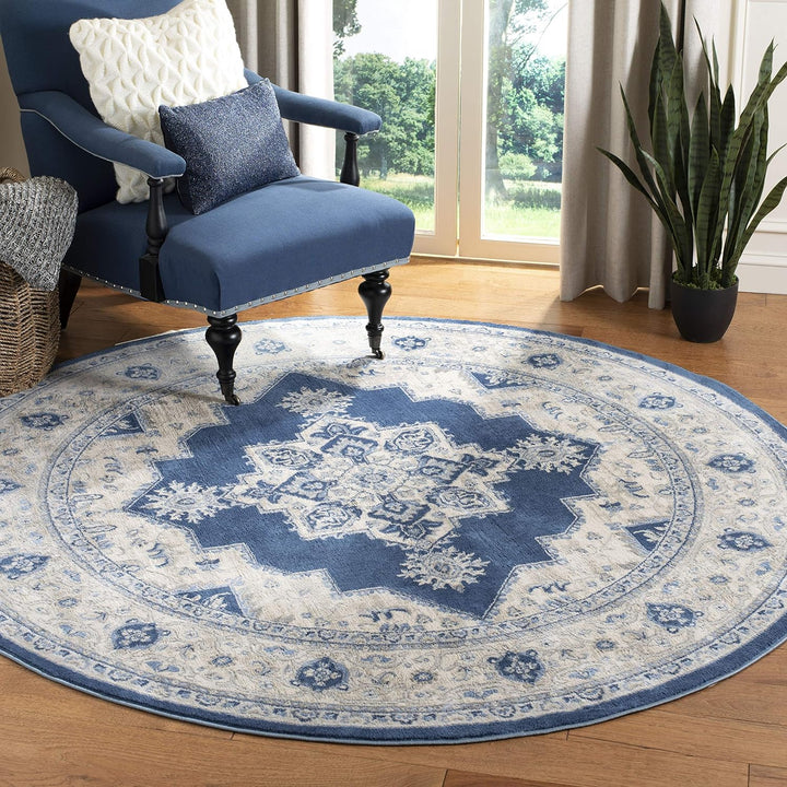 Brentwood Collection Area Rug Rectangle - 8' x 10', Cream & Grey, Medallion Distressed Design, Non-Shedding & Easy Care, Ideal for High Traffic Areas in Living Room, Bedroom (BNT865B)