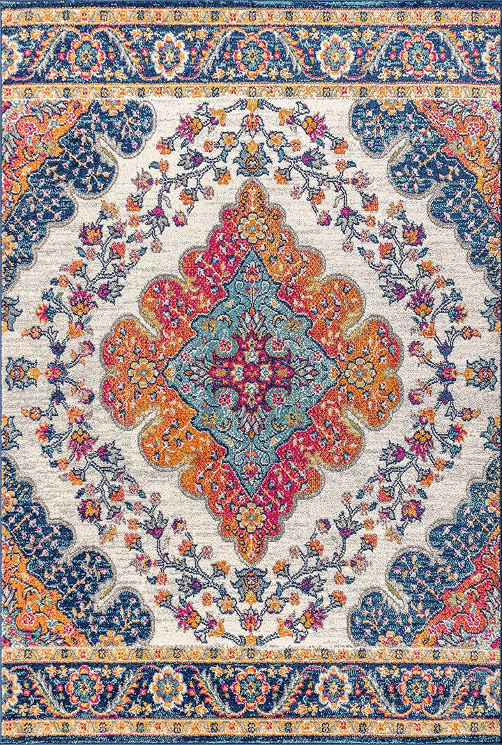 Bohemian Flair Boho Vintage Medallion Indoor Area-Rug Floral Easy-Cleaning High Traffic Bedroom Kitchen Living Room Non Shedding