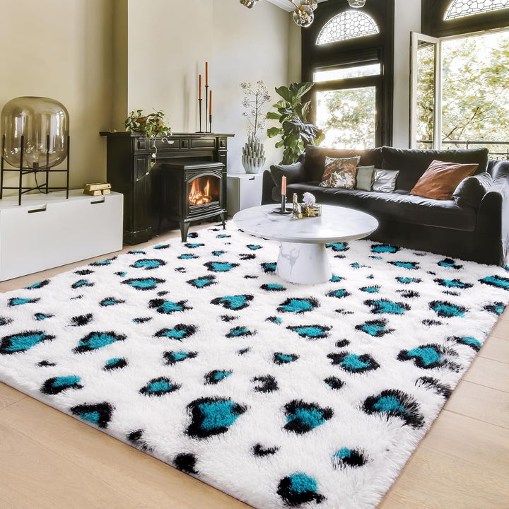 Fluffy Leopard Rug, Premium Cheetah Print Rugs, Soft Comfy Faux Fur Animal Print Carpet for Kids Room Bedroom, Living Room, Shaggy Teen Room Home Decor, Khaki 5x8 Feet