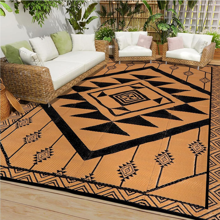 Outdoor Rugs for Patio Clearance, Waterproof Reversible Indoor Outdoor Rug Carpet, Portable Plastic Straw Rug for RV Camping, Picnic, Beach, Porch, Deck